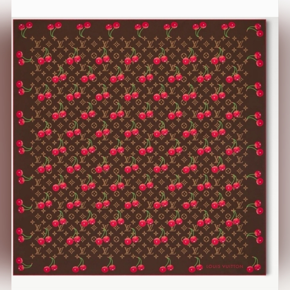 Cherry Print Scarf in Brown and Red - Picture 5 of 10